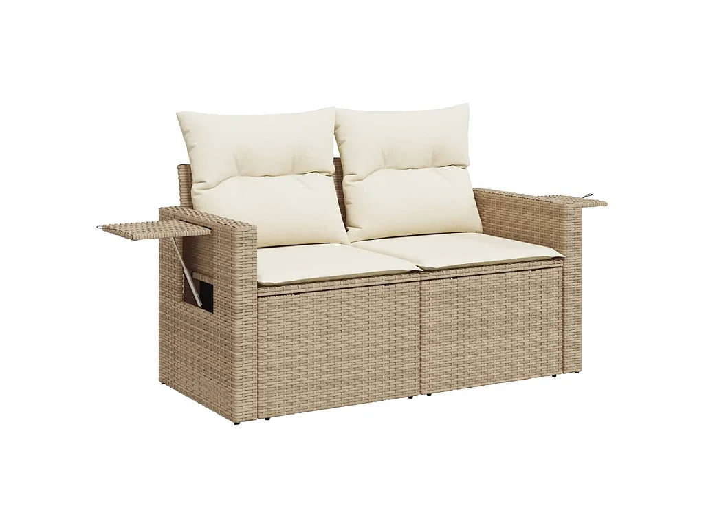 10-delige Loungeset met kussens poly rattan beige