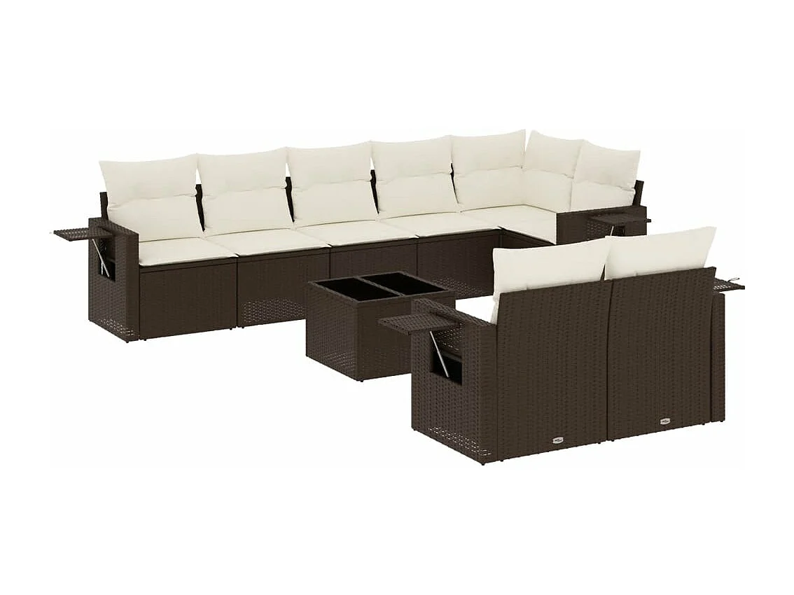 Salon de jardin avec coussins 9 pcs marron résine tressée