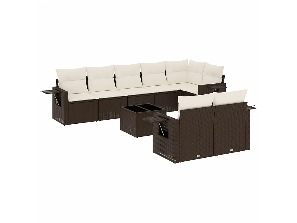 9-delige Loungeset met kussens poly rattan bruin