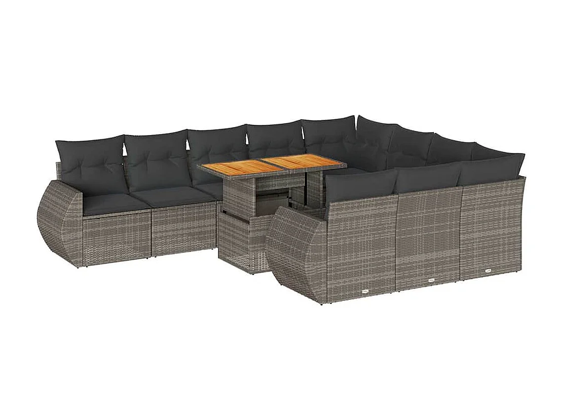 Salon de jardin 11 pcs avec coussins gris résine tressée