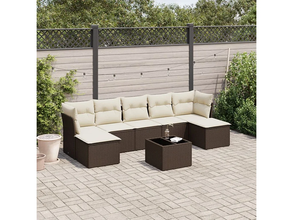 Salon de jardin 8 pcs avec coussins marron résine tressée