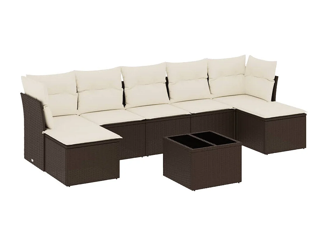 Salon de jardin 8 pcs avec coussins marron résine tressée