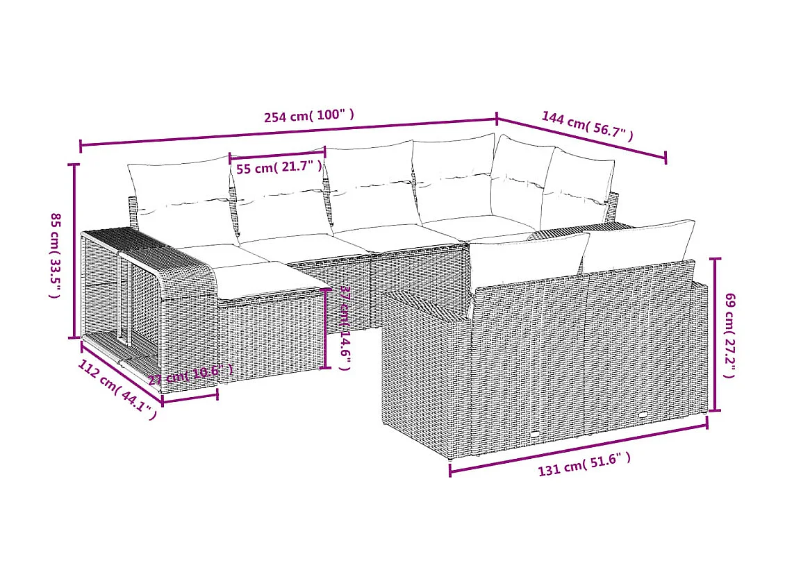 Set Divano Giardino 10 pz con Cuscini Grigio Chiaro Polyrattan