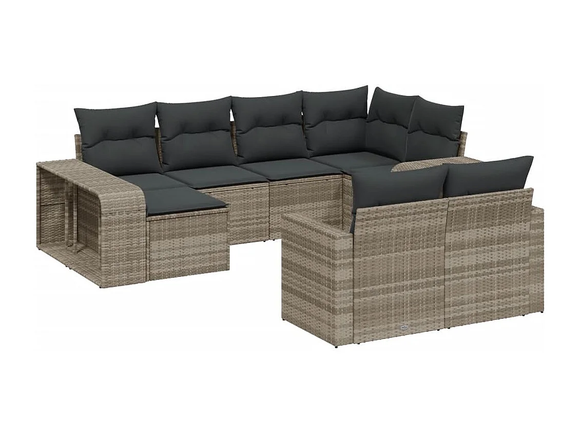 10-tlg. Garten-Sofagarnitur mit Kissen Hellgrau Poly Rattan