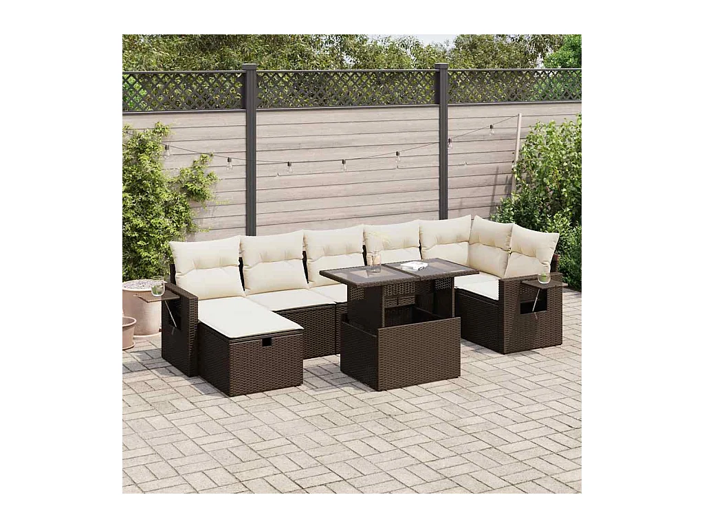Set sofás de jardín 8 piezas y cojines ratán sintético marrón