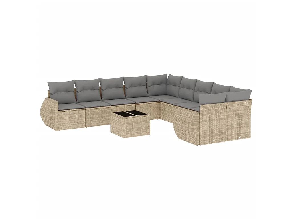 Set Divani da Giardino 11 pz con Cuscini Beige in Polyrattan
