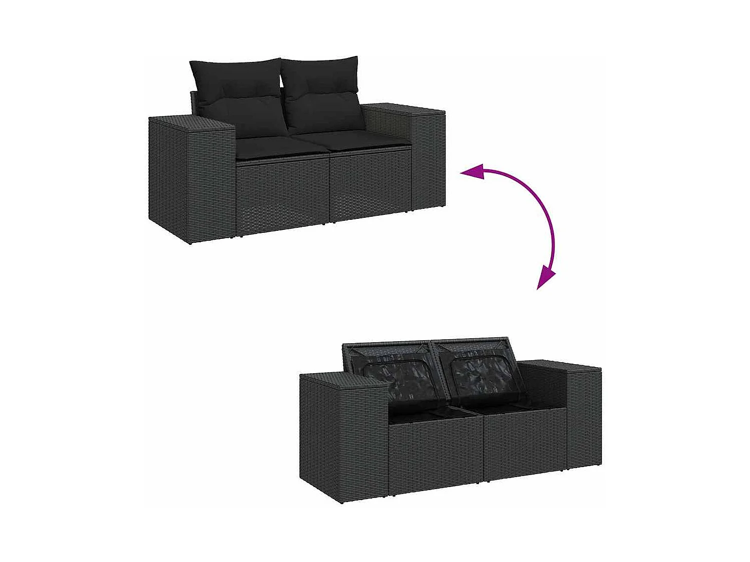 Salon de jardin 11 pcs avec coussins noir résine tressée