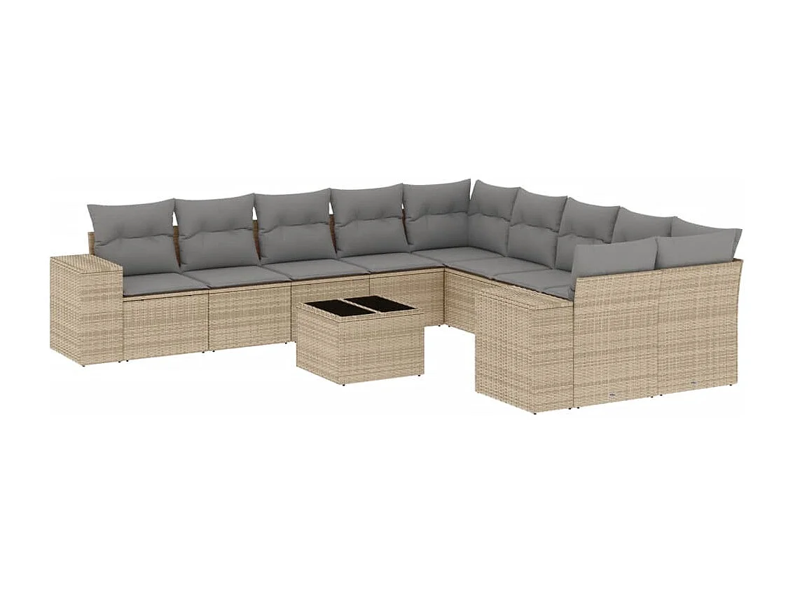 Salon de jardin 11 pcs avec coussins beige résine tressée
