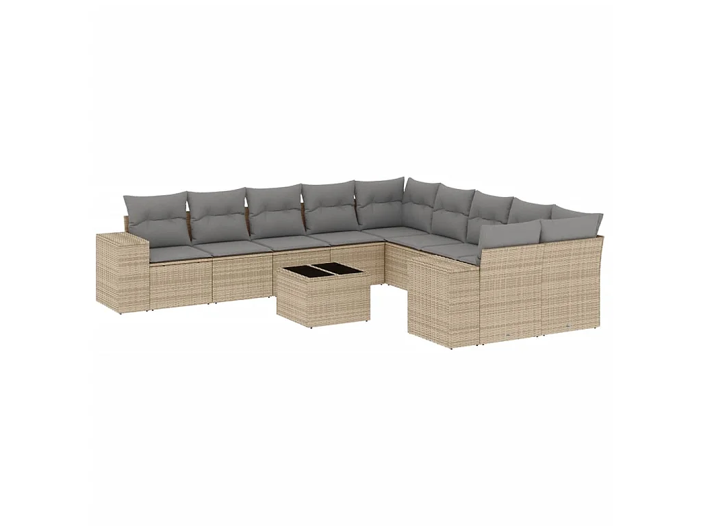 Salon de jardin 11 pcs avec coussins beige résine tressée