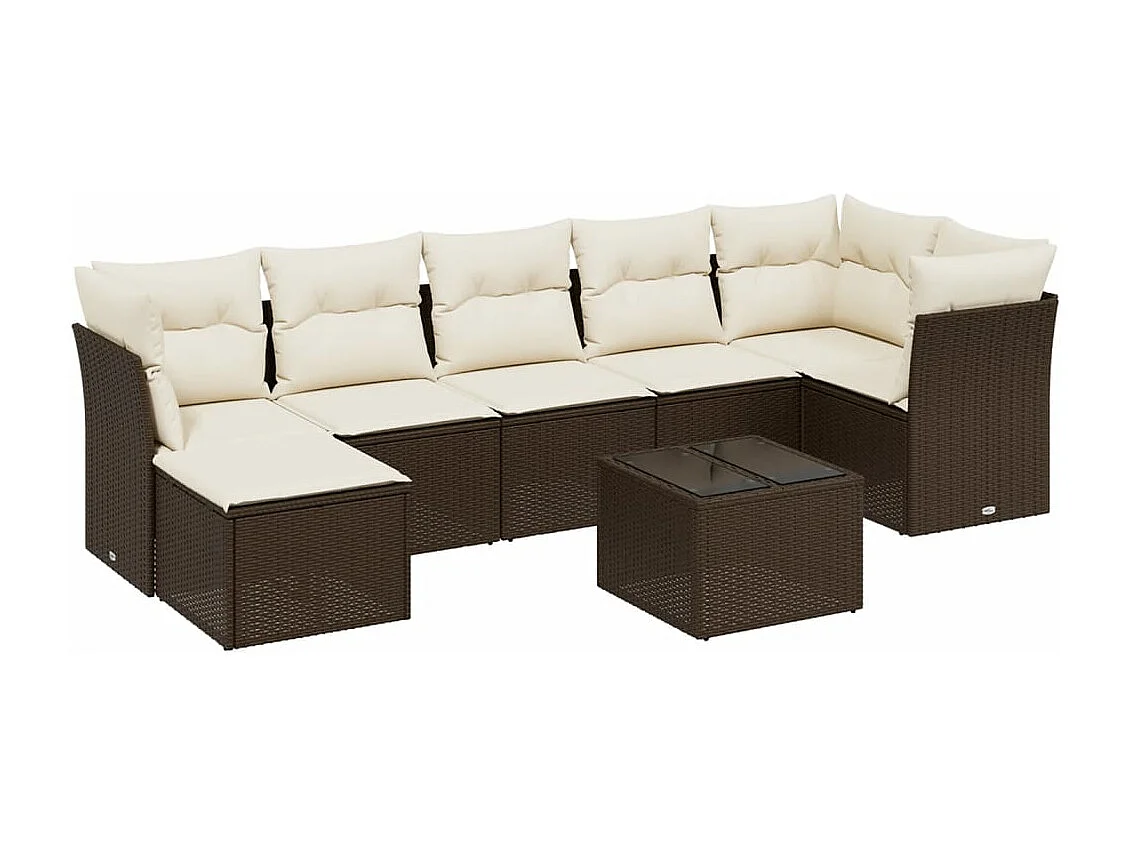 Salon de jardin 8 pcs avec coussins marron résine tressée