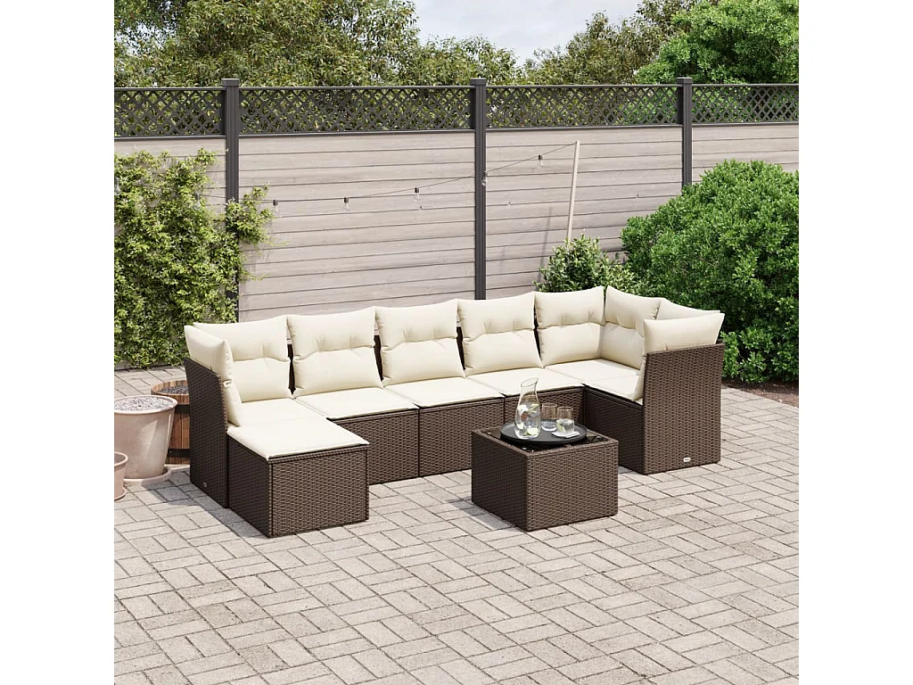 8-tlg. Garten-Sofagarnitur mit Kissen Braun Poly Rattan