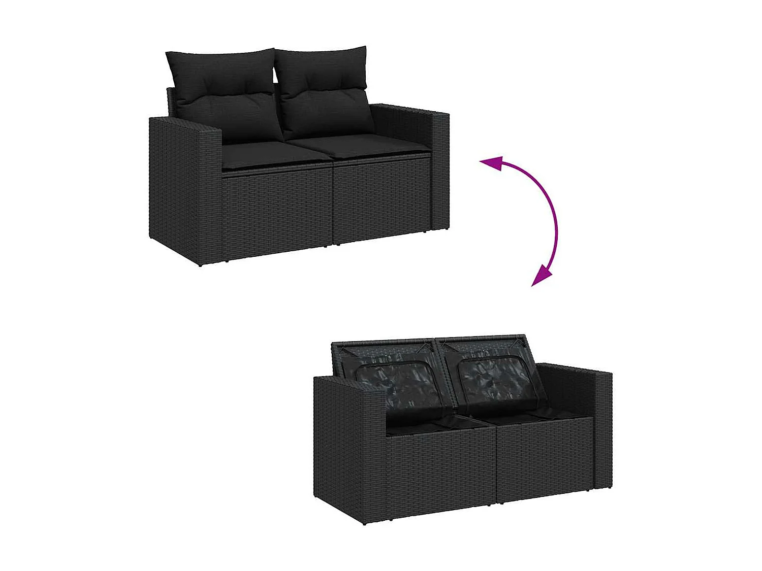 10-tlg. Garten-Sofagarnitur mit Kissen Schwarz Poly Rattan