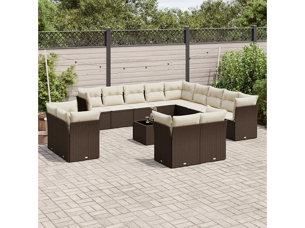 Salon de jardin avec coussins 14 pcs marron résine tressée