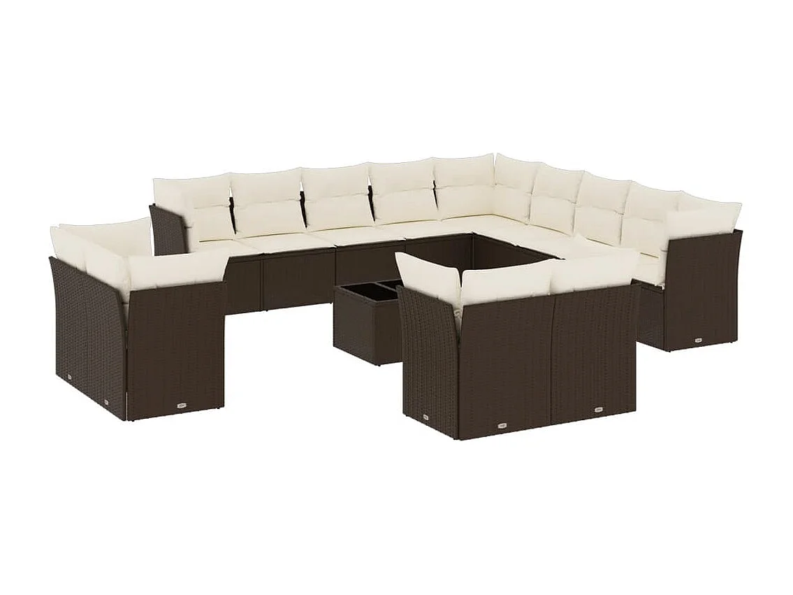 Salon de jardin avec coussins 14 pcs marron résine tressée