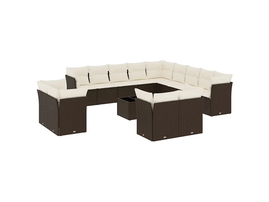14-tlg. Garten-Sofagarnitur mit Kissen Braun Poly Rattan