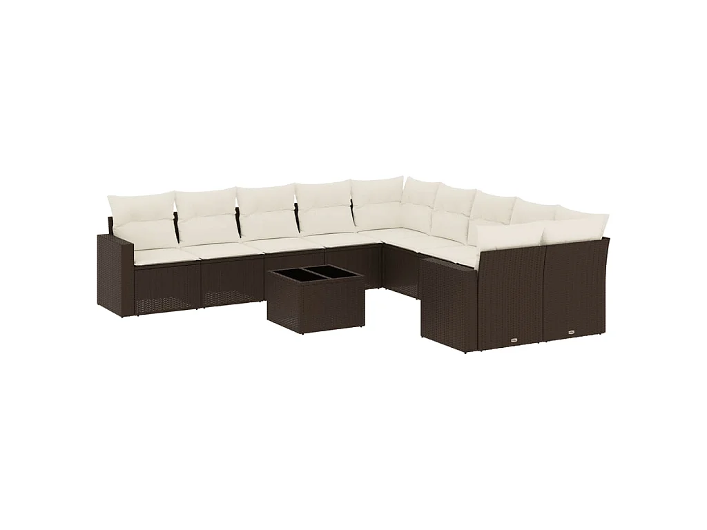 11-delige Loungeset met kussens poly rattan bruin
