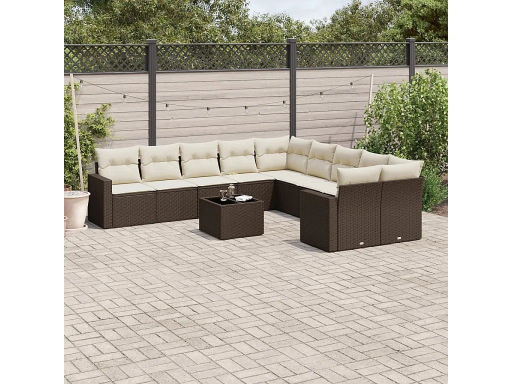 11-delige Loungeset met kussens poly rattan bruin