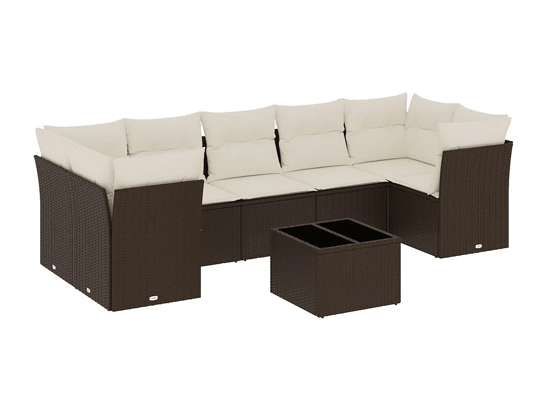 Salon de jardin 8 pcs avec coussins marron résine tressée