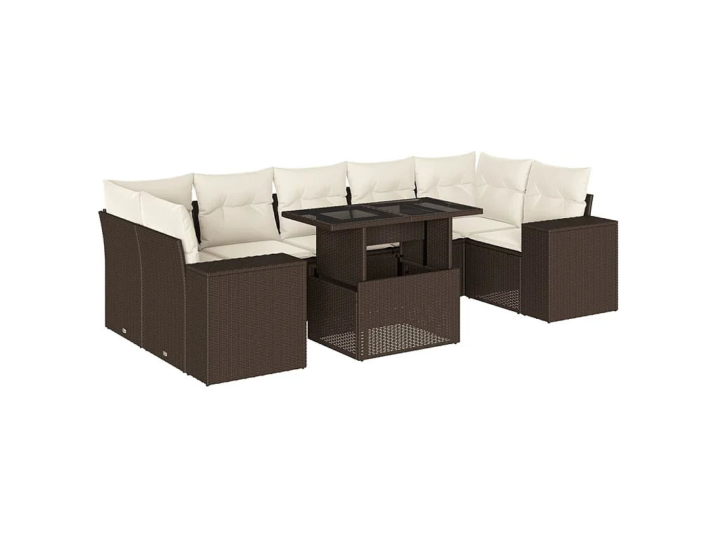 8-tlg. Garten-Sofagarnitur mit Kissen Braun Poly Rattan