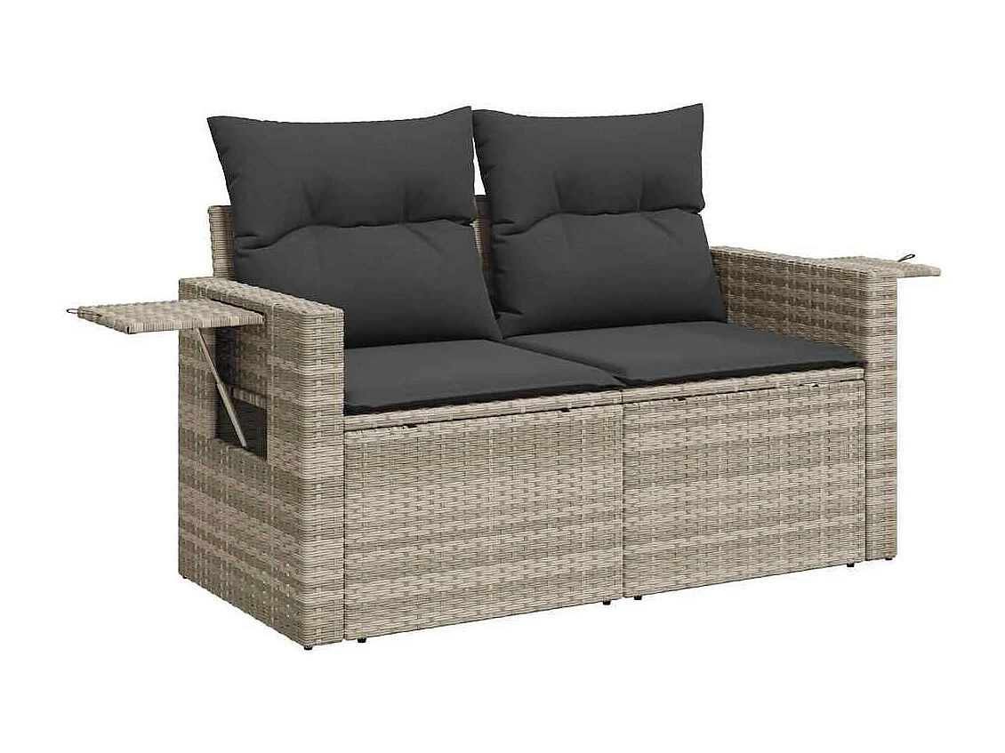9 pcs conj. sofás jardim com almofadões vime PE cinzento-claro