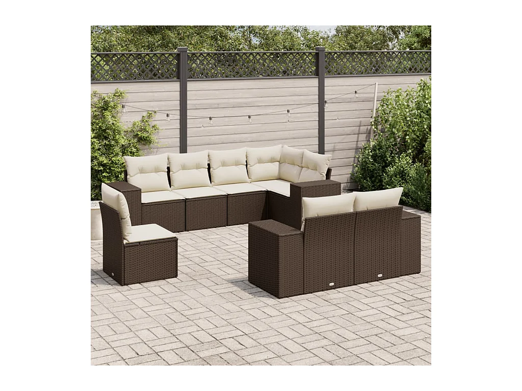 8-tlg. Garten-Sofagarnitur mit Kissen Braun Poly Rattan