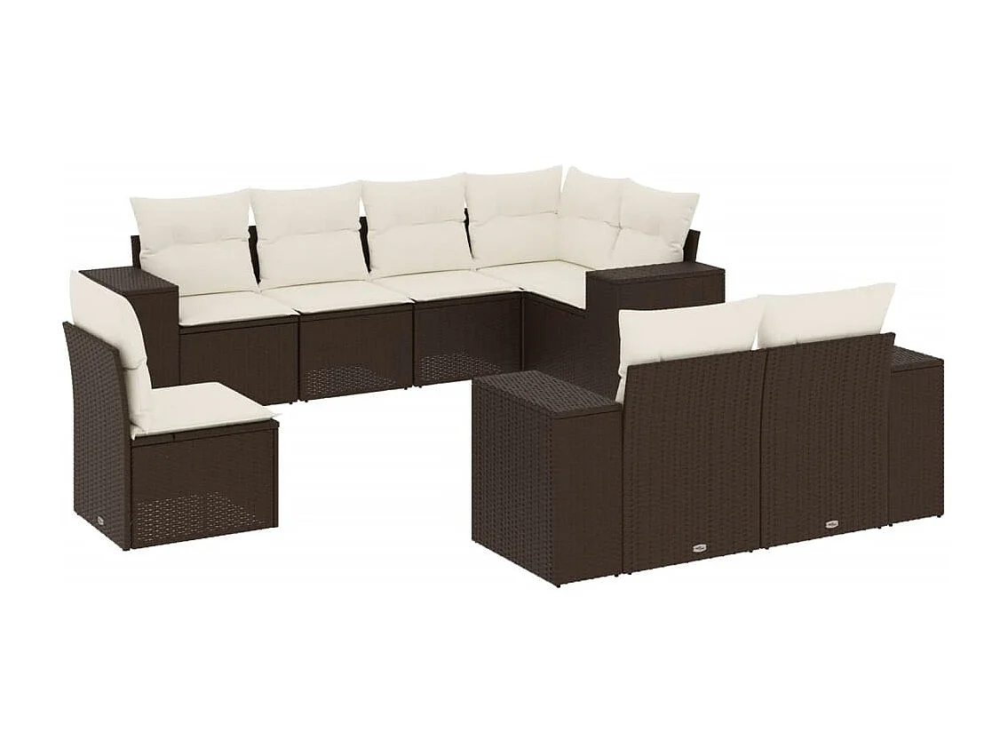 Salon de jardin 8 pcs avec coussins marron résine tressée