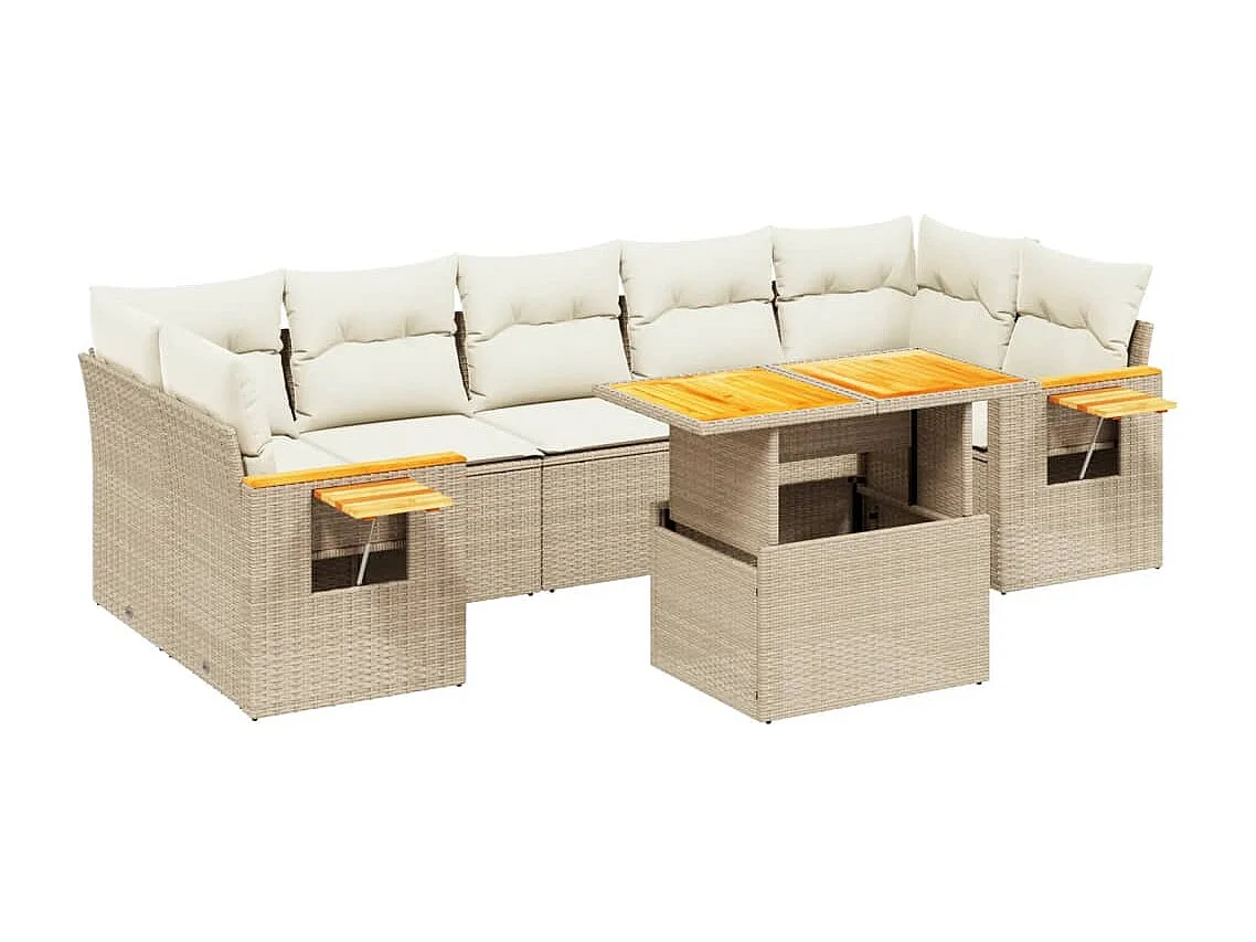8-tlg. Garten-Sofagarnitur mit Kissen Beige Poly Rattan