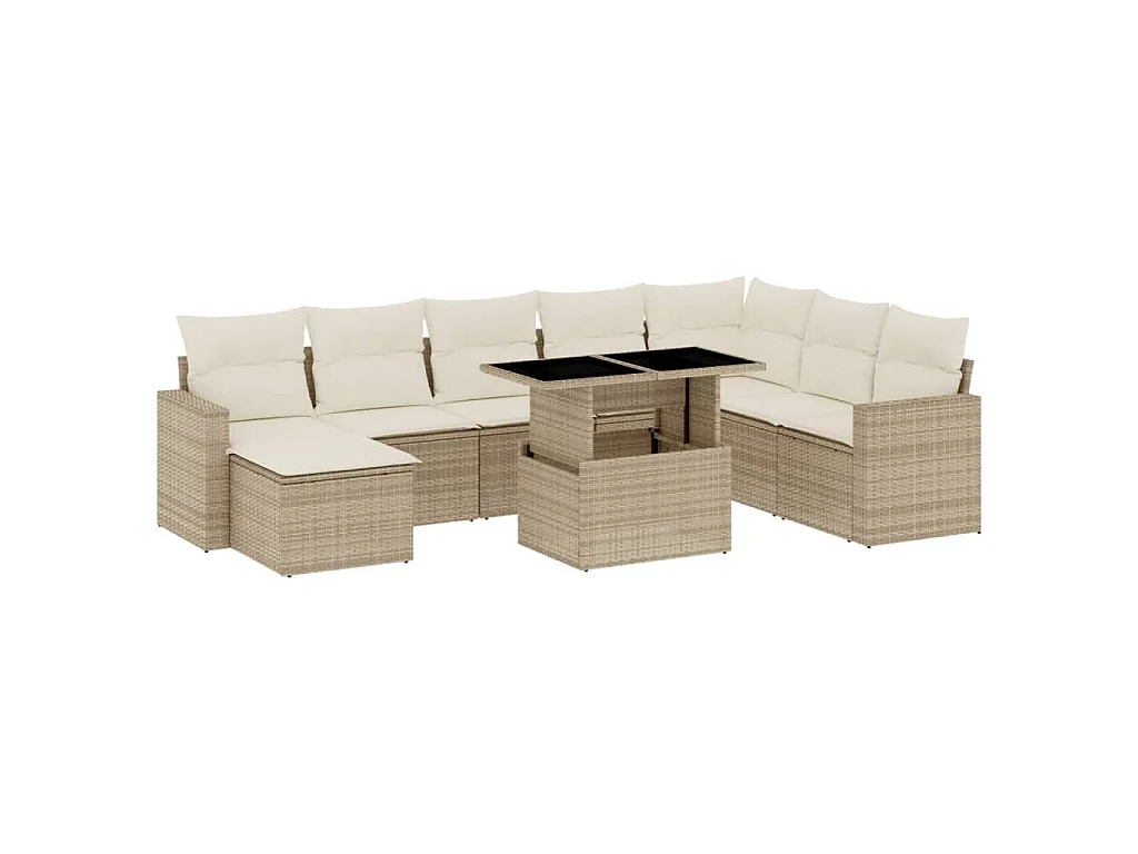 9-delige Loungeset met kussens poly rattan beige