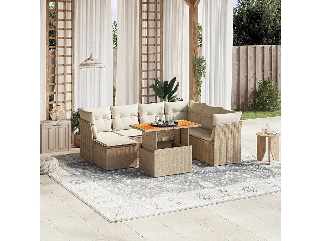 8-tlg. Garten-Sofagarnitur mit Kissen Beige Poly Rattan