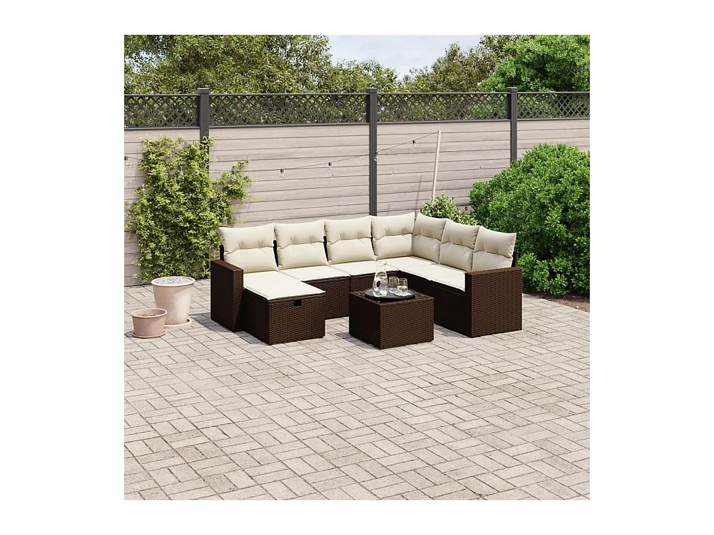 8-tlg. Garten-Sofagarnitur mit Kissen Braun Poly Rattan
