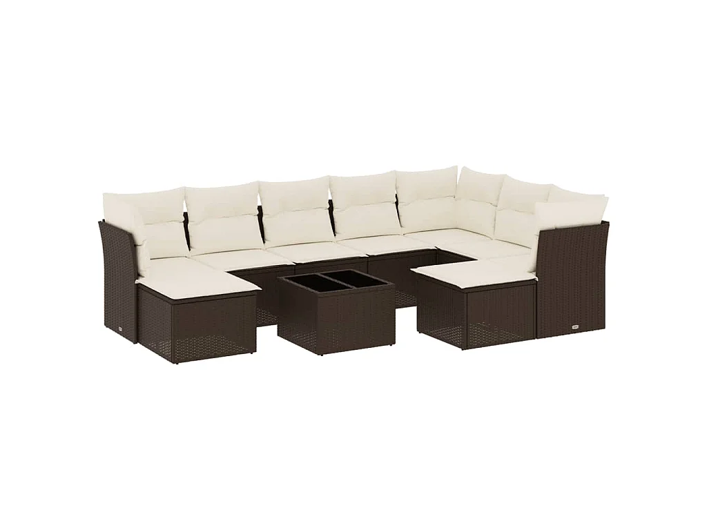 10-delige Loungeset met kussens poly rattan bruin