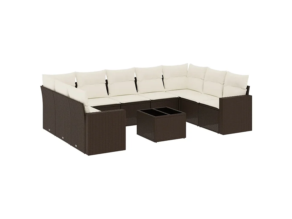 Set de sofás de jardín 10 pzas y cojines ratán sintético marrón