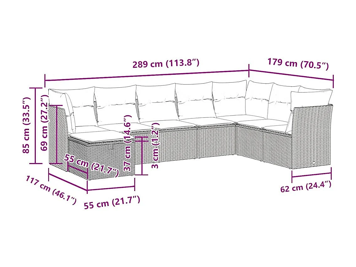Set Divani da Giardino 8 pz con Cuscini Marrone in Polyrattan