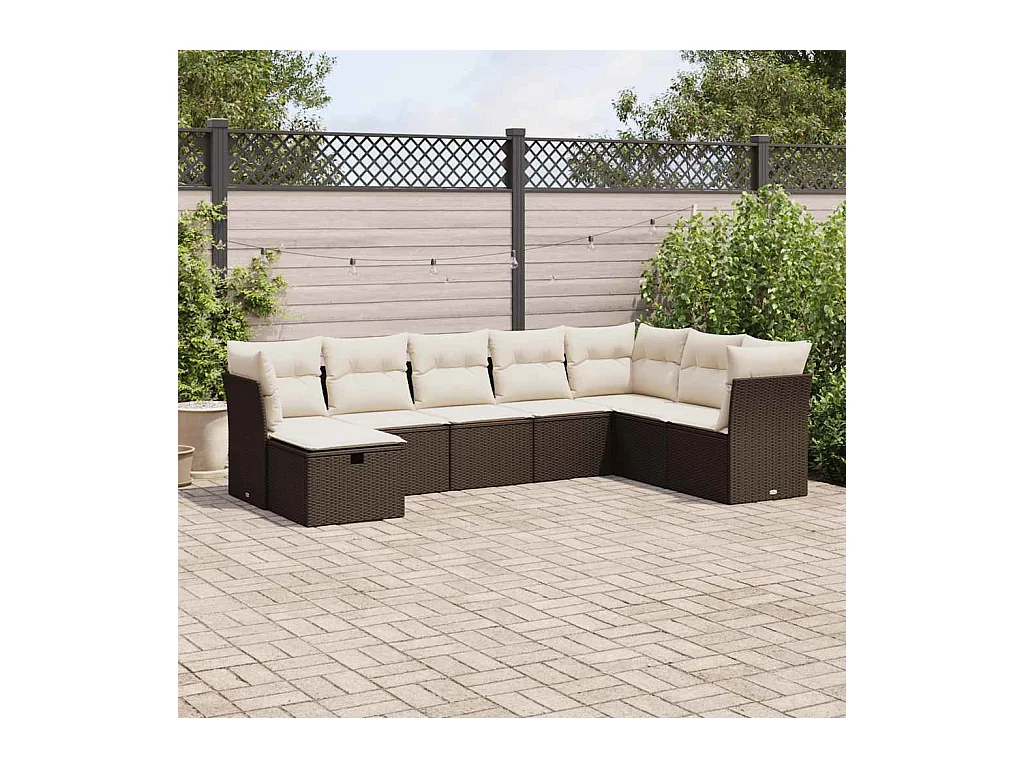 Salon de jardin 8 pcs avec coussins marron résine tressée