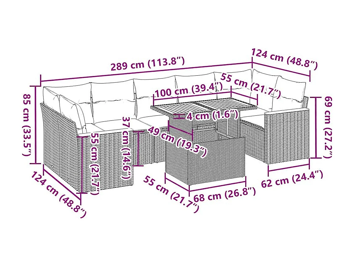 Set Divano da Giardino 8 pz con Cuscini Beige Polyrattan Acacia