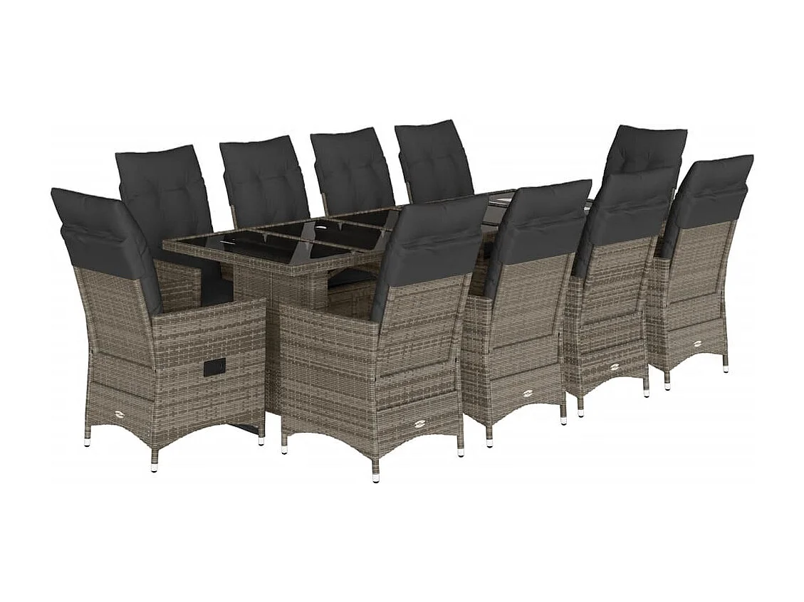 11-delige Bistroset met kussens poly rattan grijs