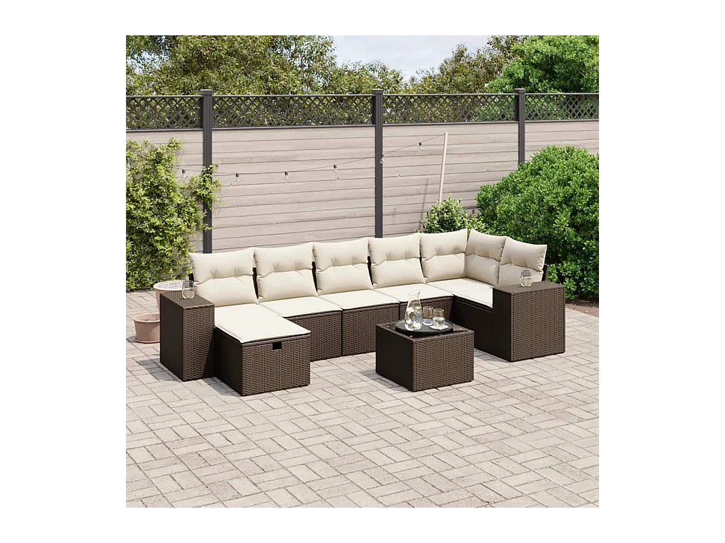 Set Divani da Giardino 8 pz con Cuscini Marrone in Polyrattan