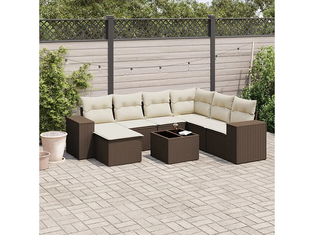 Set sofás de jardín 8 piezas y cojines ratán sintético marrón