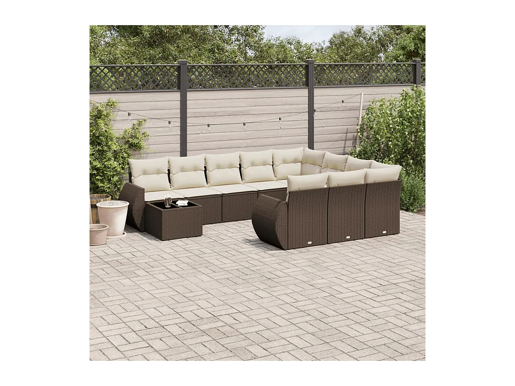 Salon de jardin et coussins 11 pcs marron résine tressée
