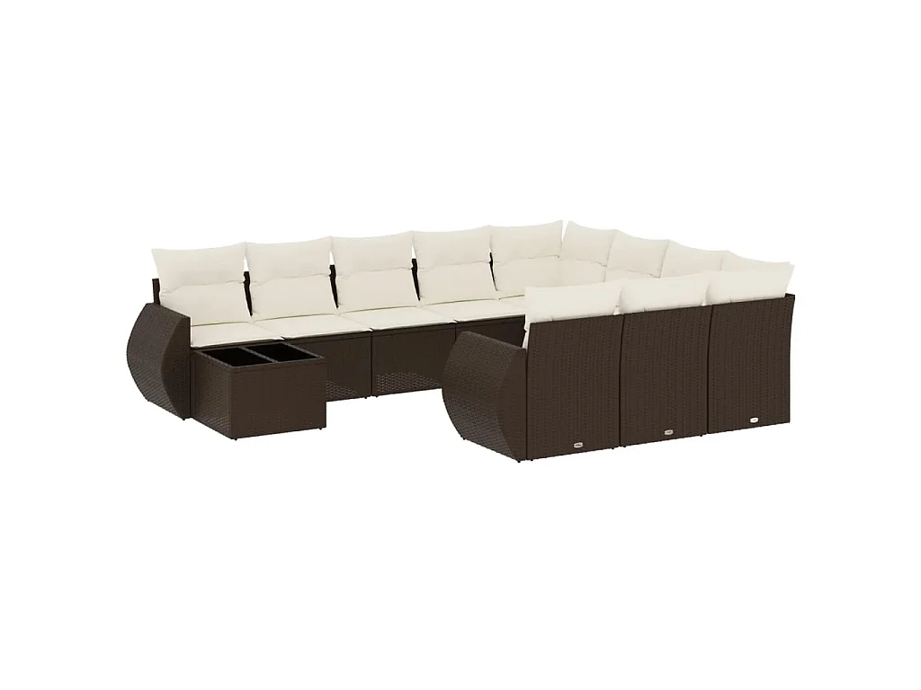 11-delige Loungeset met kussens poly rattan bruin