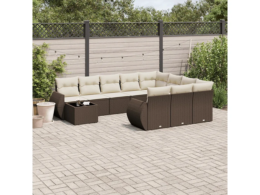 11-delige Loungeset met kussens poly rattan bruin