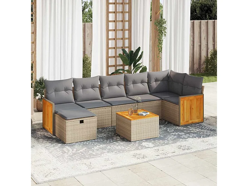8-tlg. Garten-Sofagarnitur mit Kissen Beige Poly Rattan