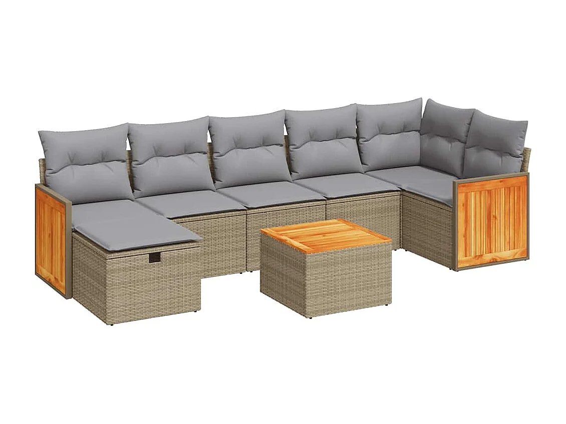 Salon de jardin avec coussins 8 pcs beige résine tressée