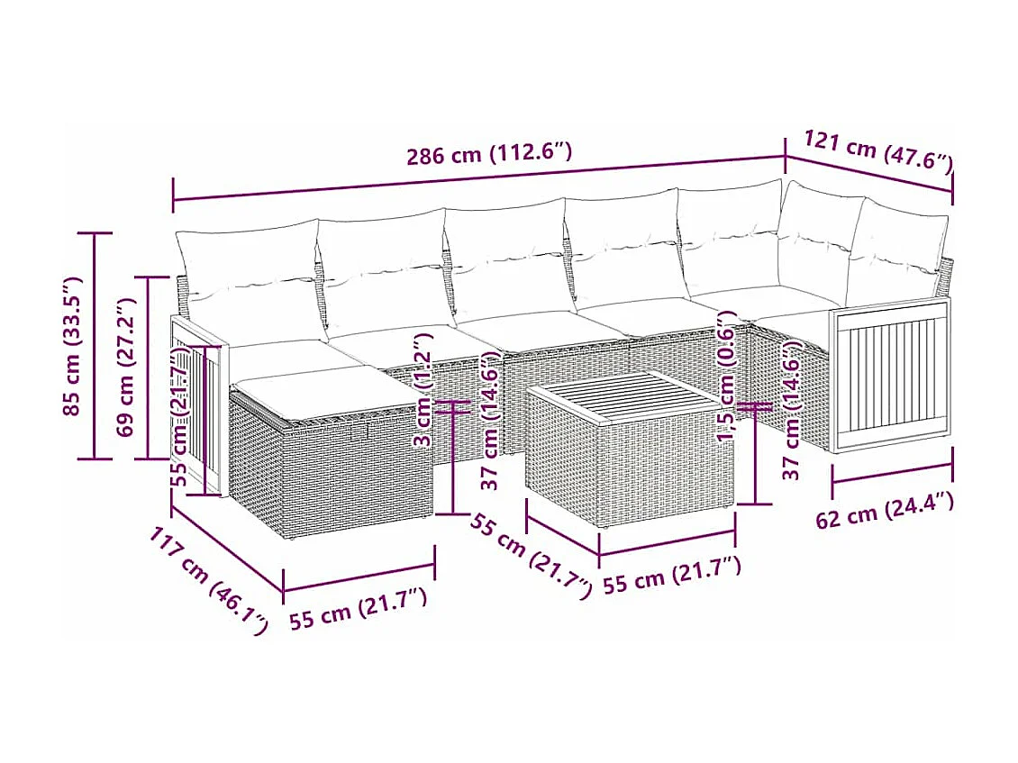 Salon de jardin avec coussins 8 pcs beige résine tressée