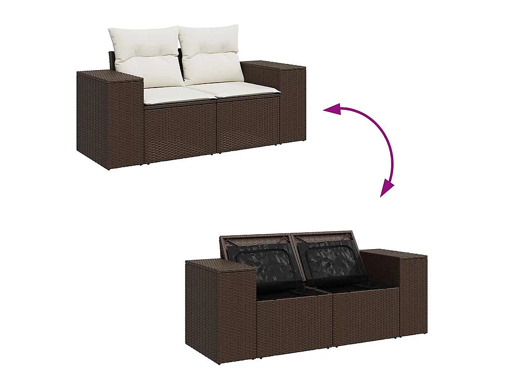10-delige Loungeset met kussens poly rattan bruin