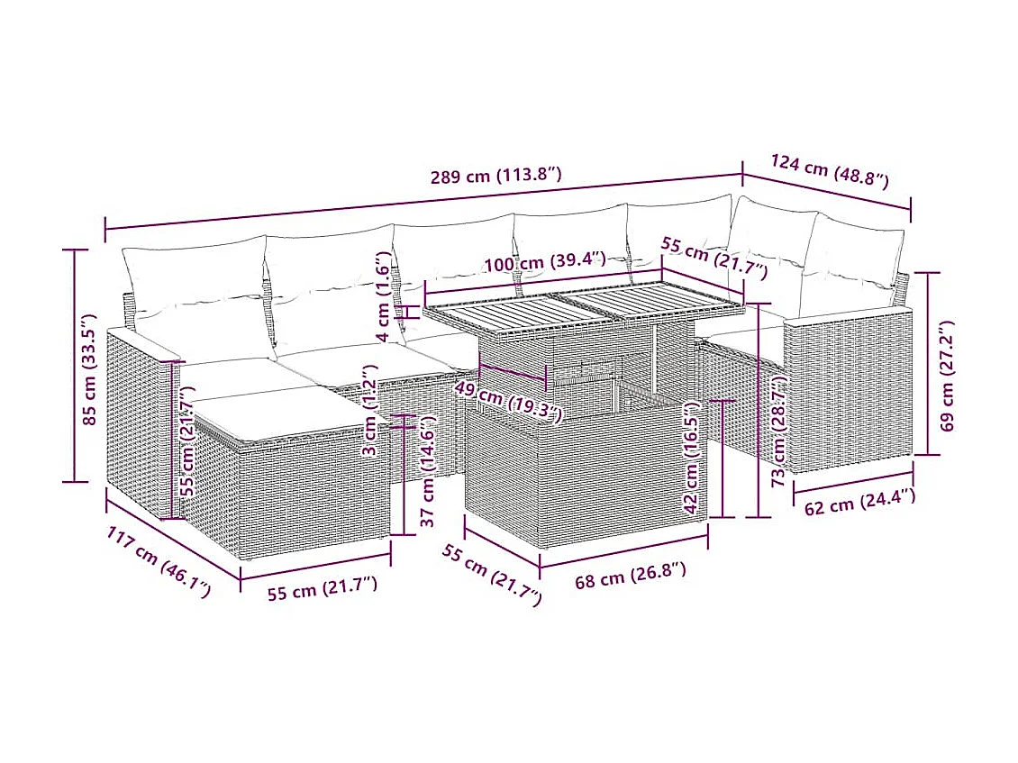 8-tlg. Garten-Sofagarnitur mit Kissen Grau Poly Rattan Akazie