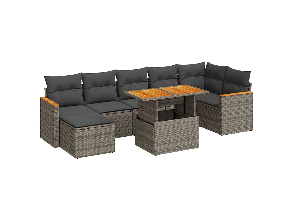 Set Divano da Giardino 8pz con Cuscini Grigio Polyrattan Acacia