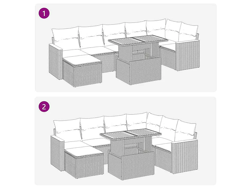 Set Divano da Giardino 8pz con Cuscini Grigio Polyrattan Acacia