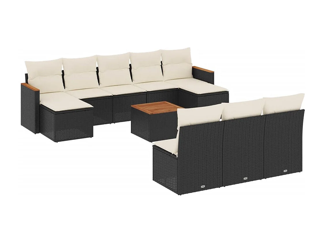Set de sofás de jardín 11 pzas y cojines ratán sintético negro