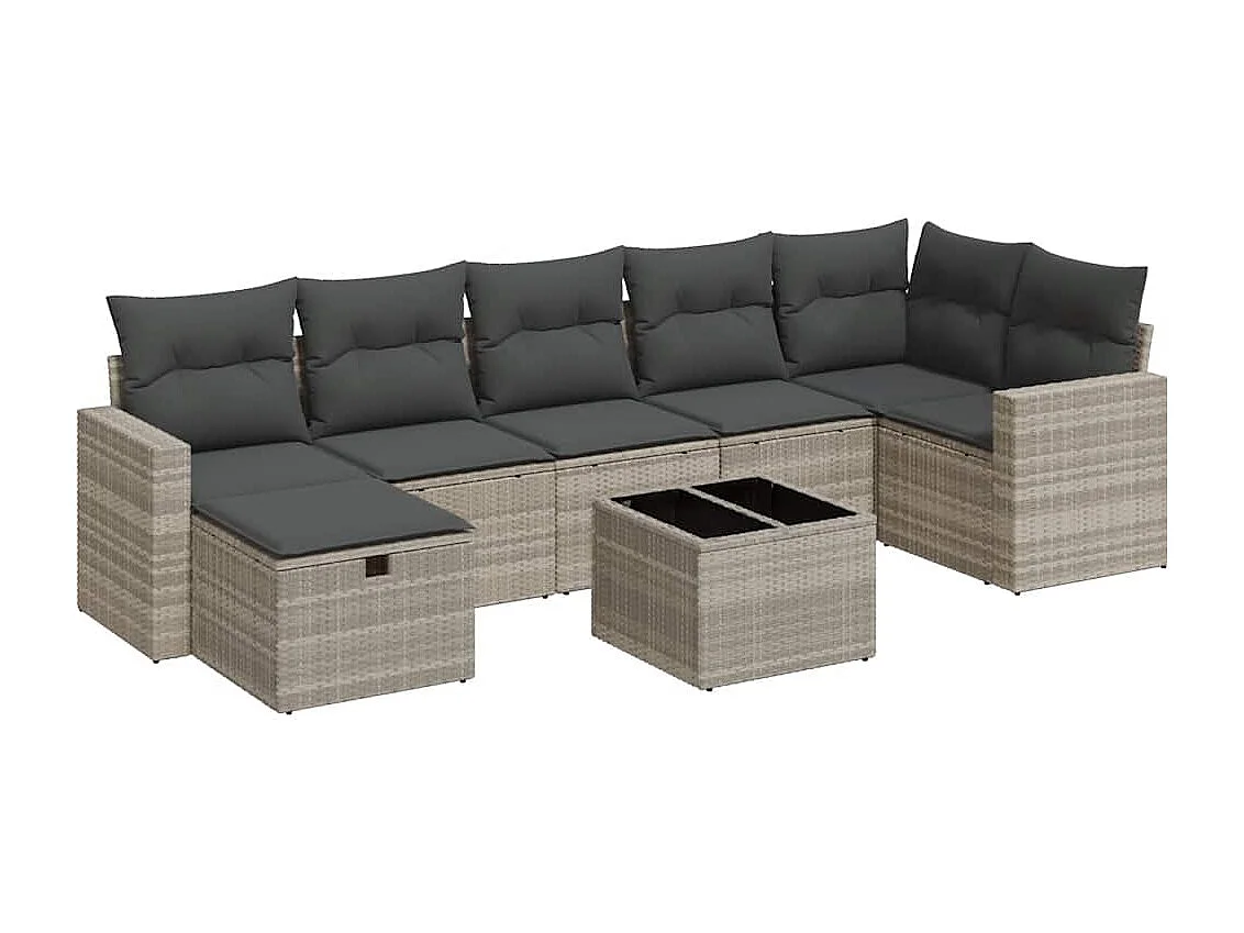 Salon de jardin 8 pcs avec coussins gris clair résine tressée